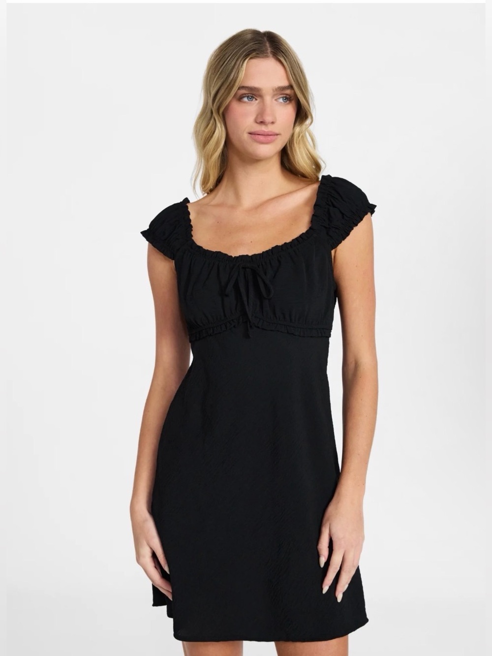 (191)No Boundaries Black Ruffled Cap-Sleeve Mini Dress